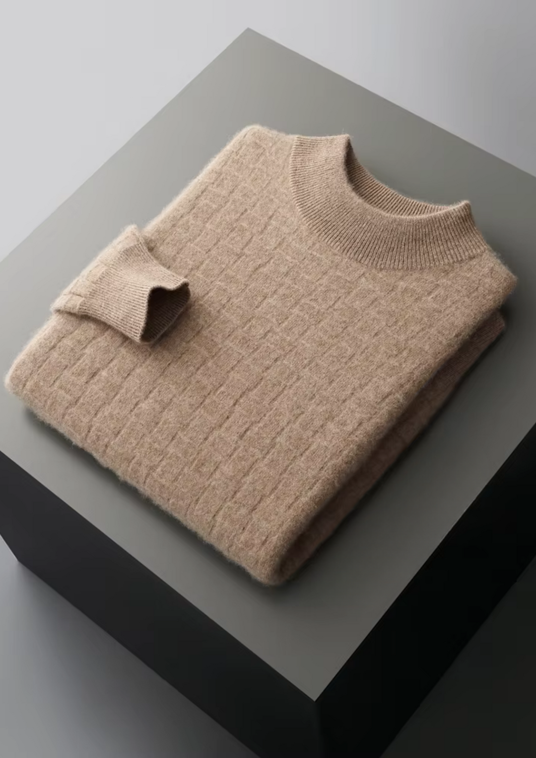Premium Extra-Fine Merino Wool Textured Mockneck Pullover