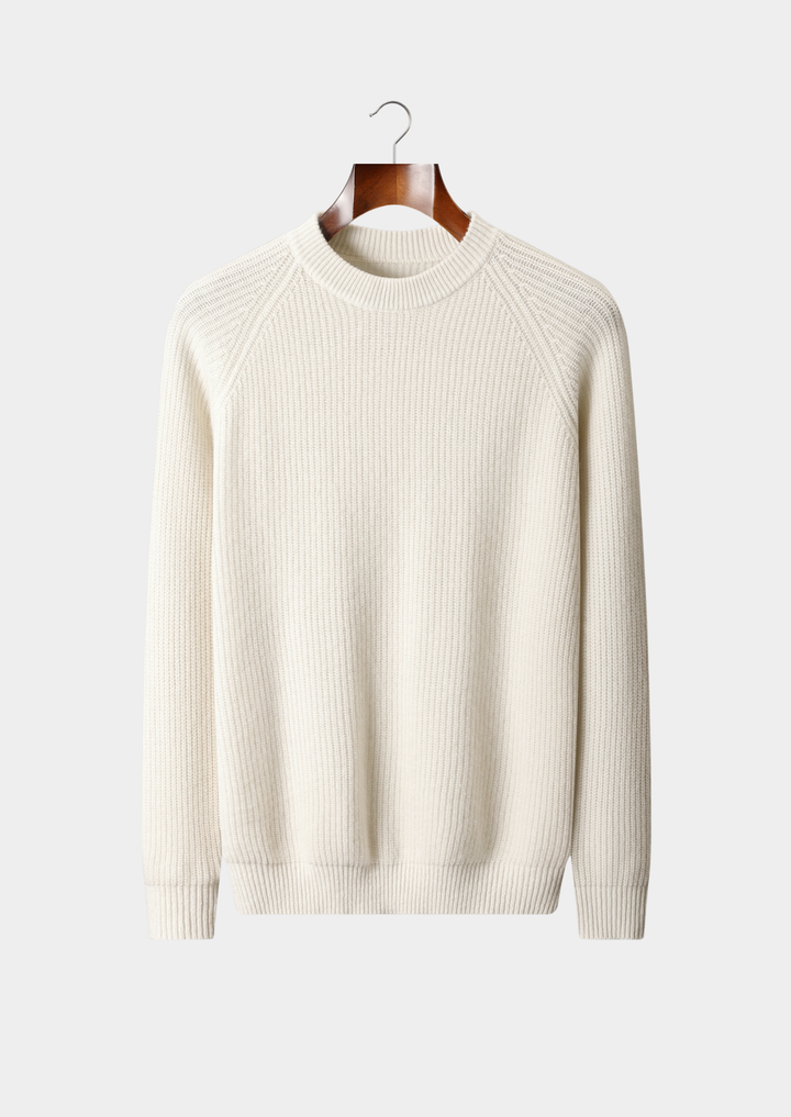 Pure Extra-Fine Merino Wool Ribbed Raglan Crewneck Sweater