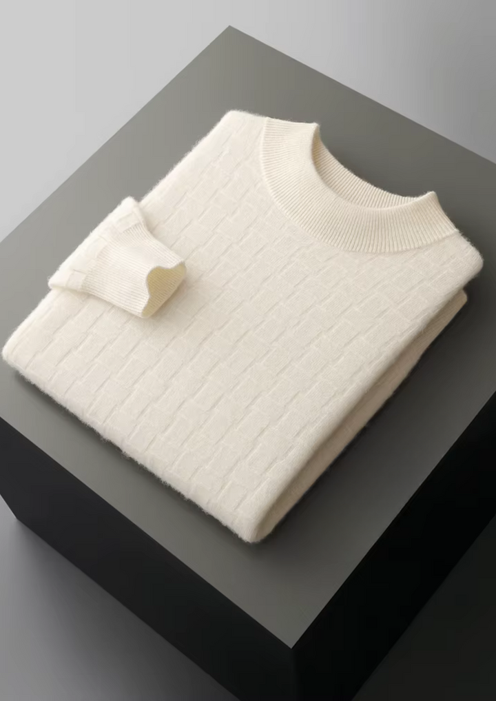 Premium Extra-Fine Merino Wool Textured Mockneck Pullover
