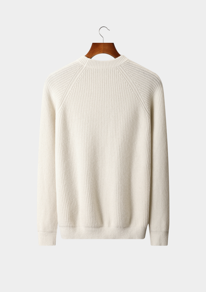 Pure Extra-Fine Merino Wool Ribbed Raglan Crewneck Sweater
