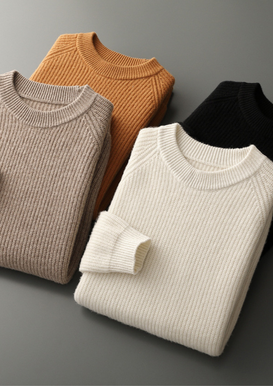 Pure Extra-Fine Merino Wool Ribbed Raglan Crewneck Sweater