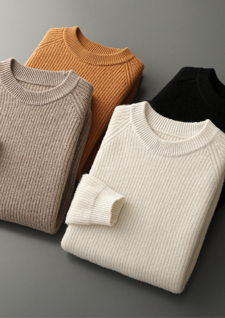 Pure Extra-Fine Merino Wool Ribbed Raglan Crewneck Sweater
