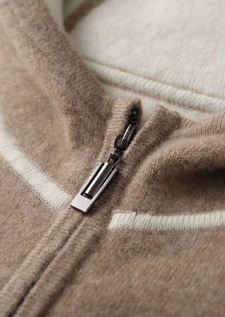 Luxury Cashmere Two-Tone Zip Hoodie