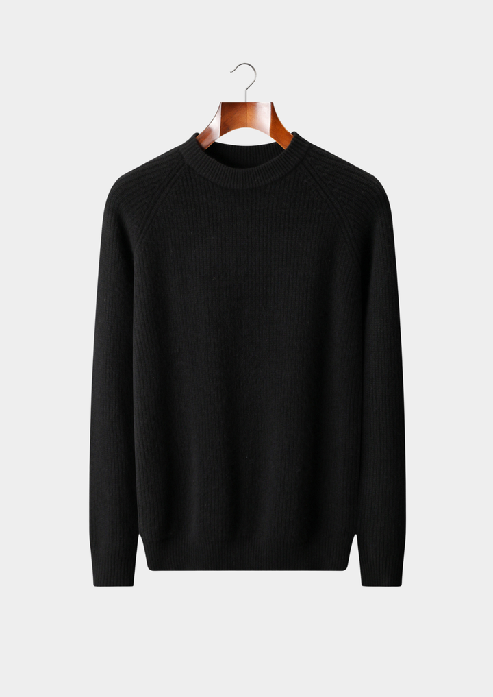Pure Extra-Fine Merino Wool Ribbed Raglan Crewneck Sweater