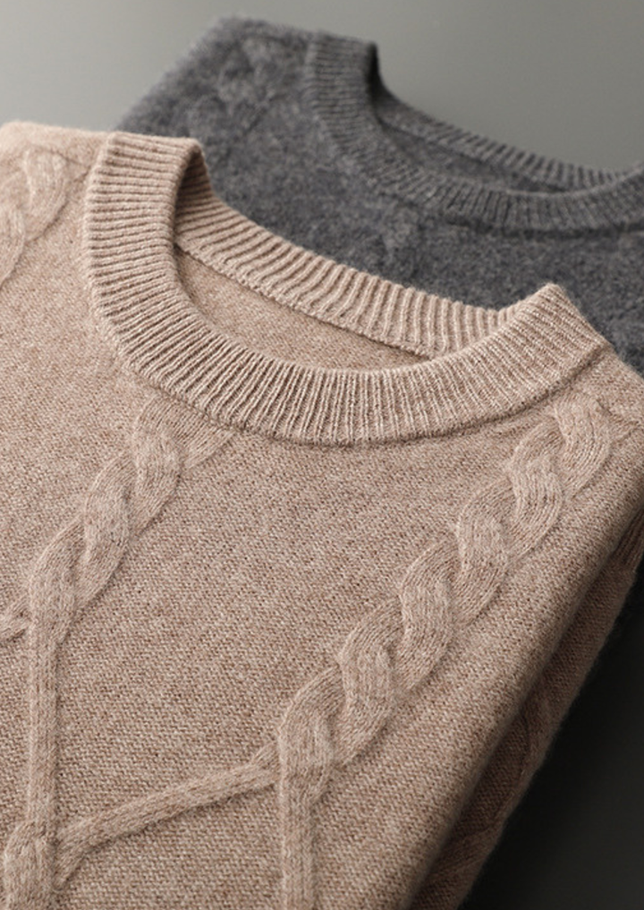 Extra-Fine Merino Wool Cable-Knit Crewneck Sweater