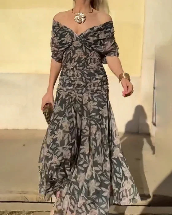 Kia | Off-the-Shoulder V-neck Gown