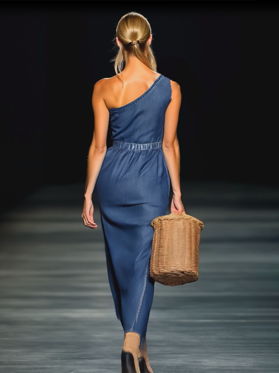 Sierra | Denim Maxi Strapless Dress