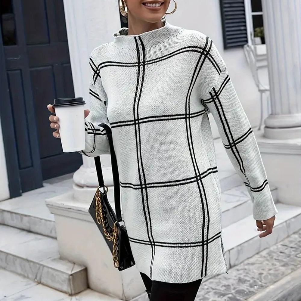 Hilary | Elegant Knitted Sweater with Checkered Pattern