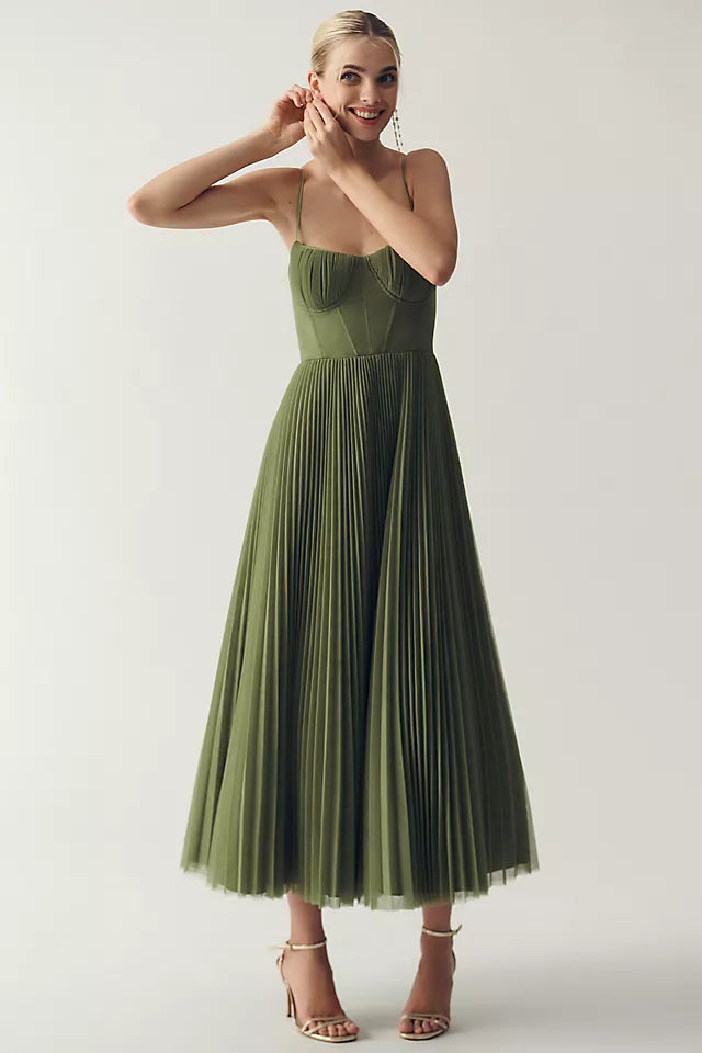 Elara | Pleated Tulle Dress with Asymmetrical Draping