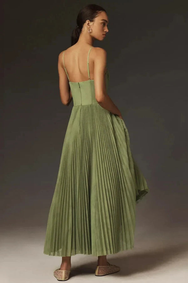Elara | Pleated Tulle Dress with Asymmetrical Draping