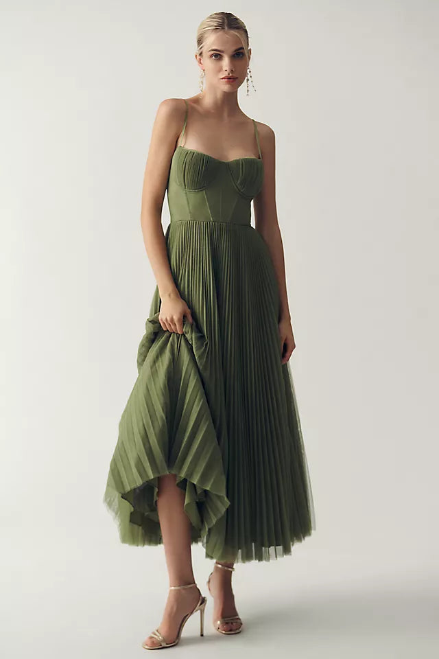 Elara | Pleated Tulle Dress with Asymmetrical Draping
