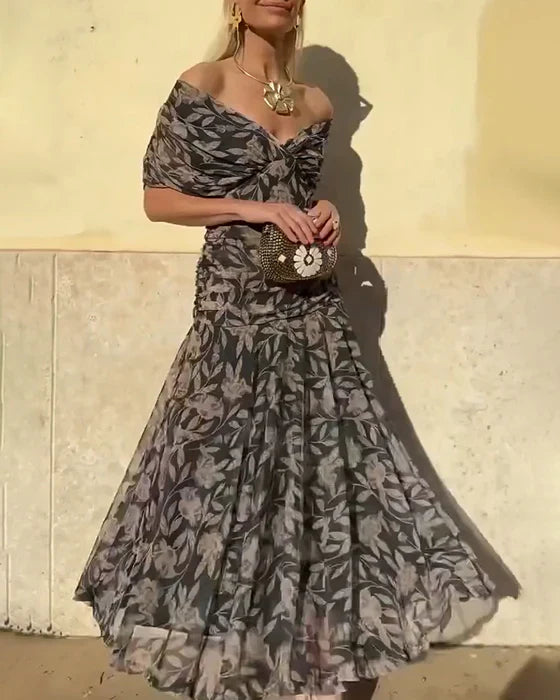 Kia | Off-the-Shoulder V-neck Gown