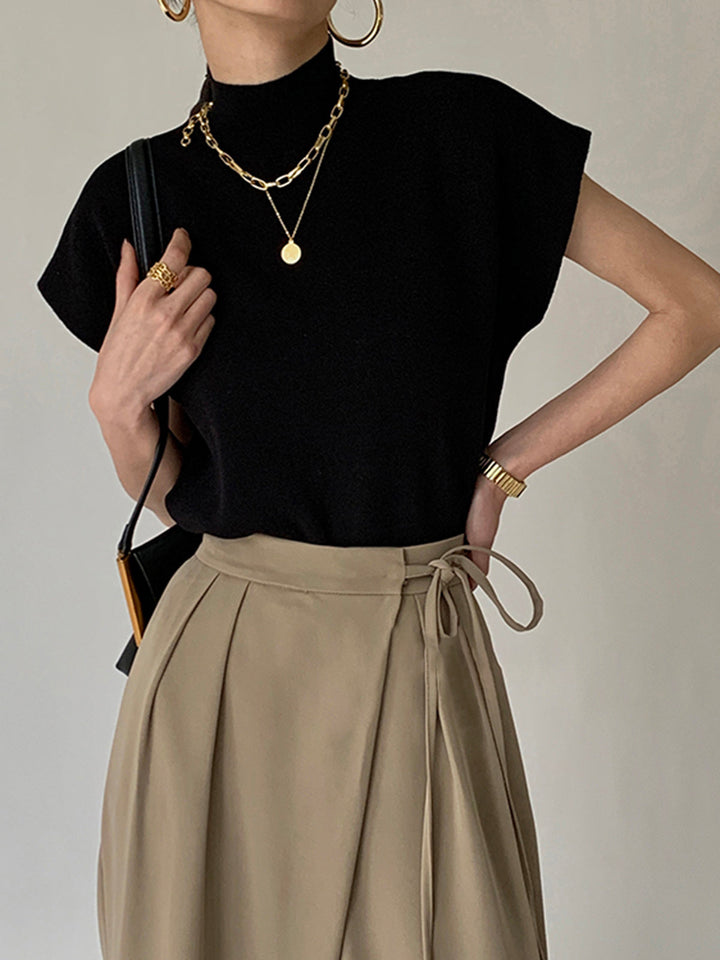 Philippine | Elegant knitted cardigan with high collar and cap sleeves