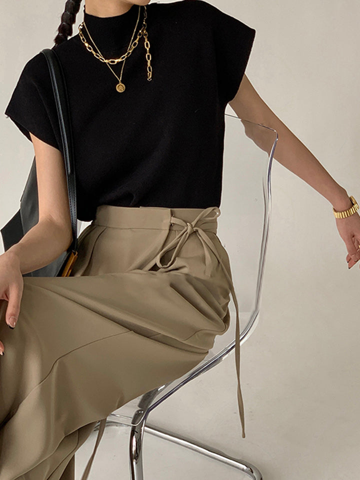 Philippine | Elegant knitted cardigan with high collar and cap sleeves
