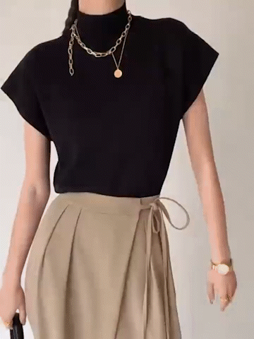 Philippine | Elegant knitted cardigan with high collar and cap sleeves