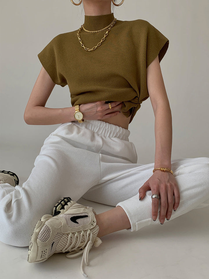 Philippine | Elegant knitted cardigan with high collar and cap sleeves