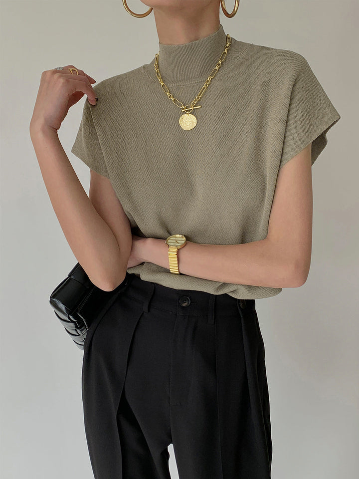 Philippine | Elegant knitted cardigan with high collar and cap sleeves