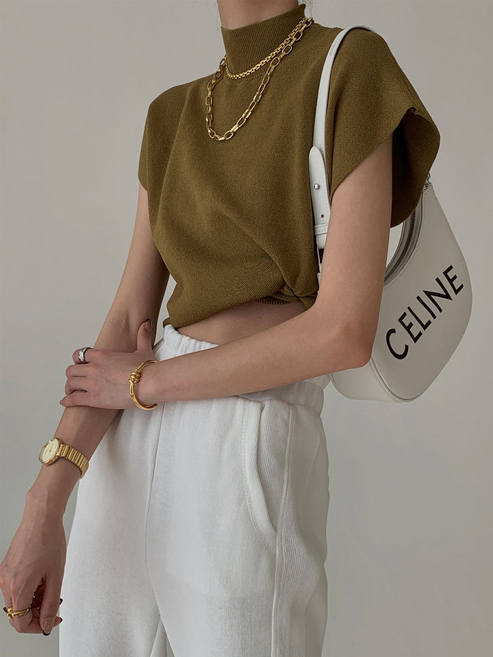 Philippine | Elegant knitted cardigan with high collar and cap sleeves
