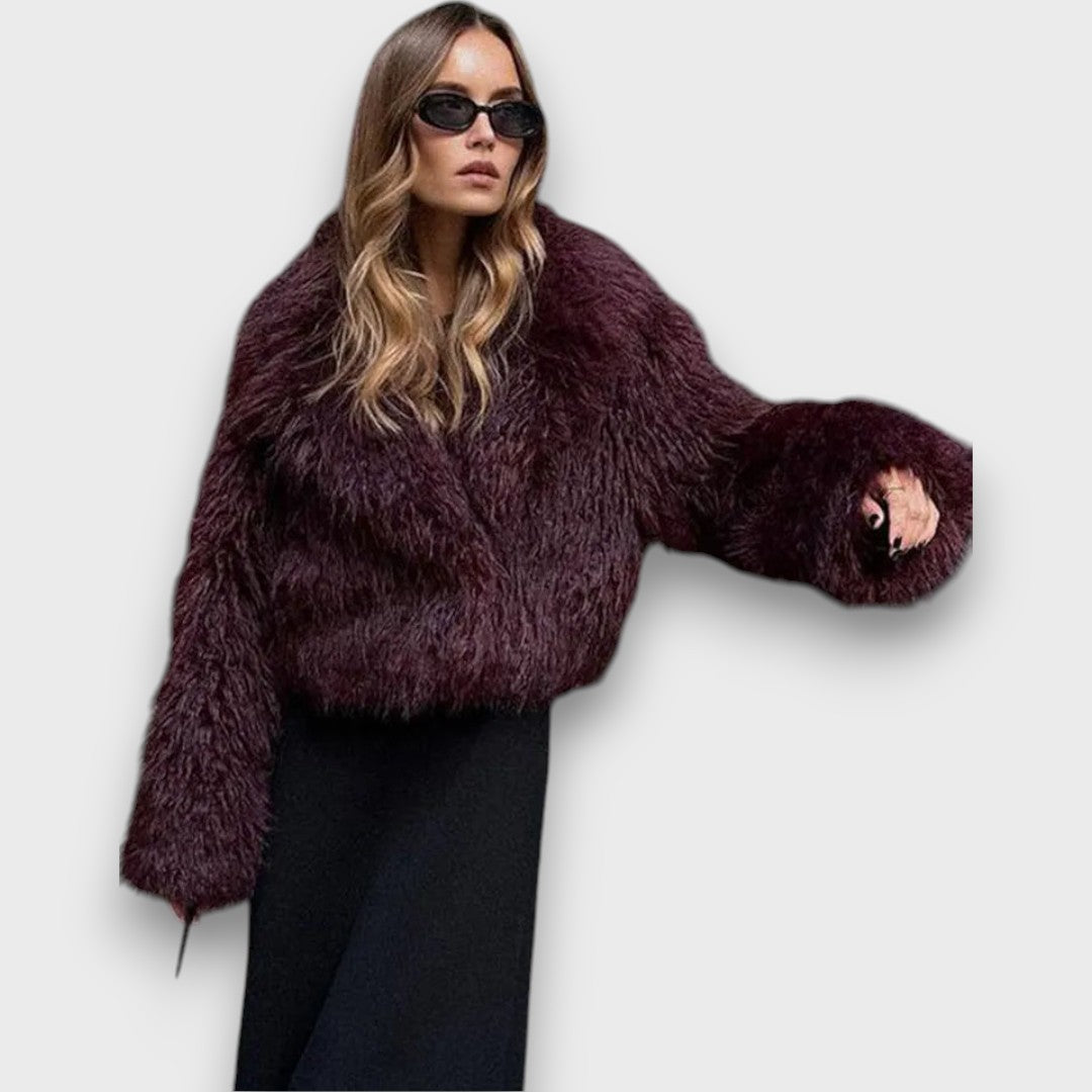 Clarisse | Luxury Faux Fur Coat in Deep Burgundy