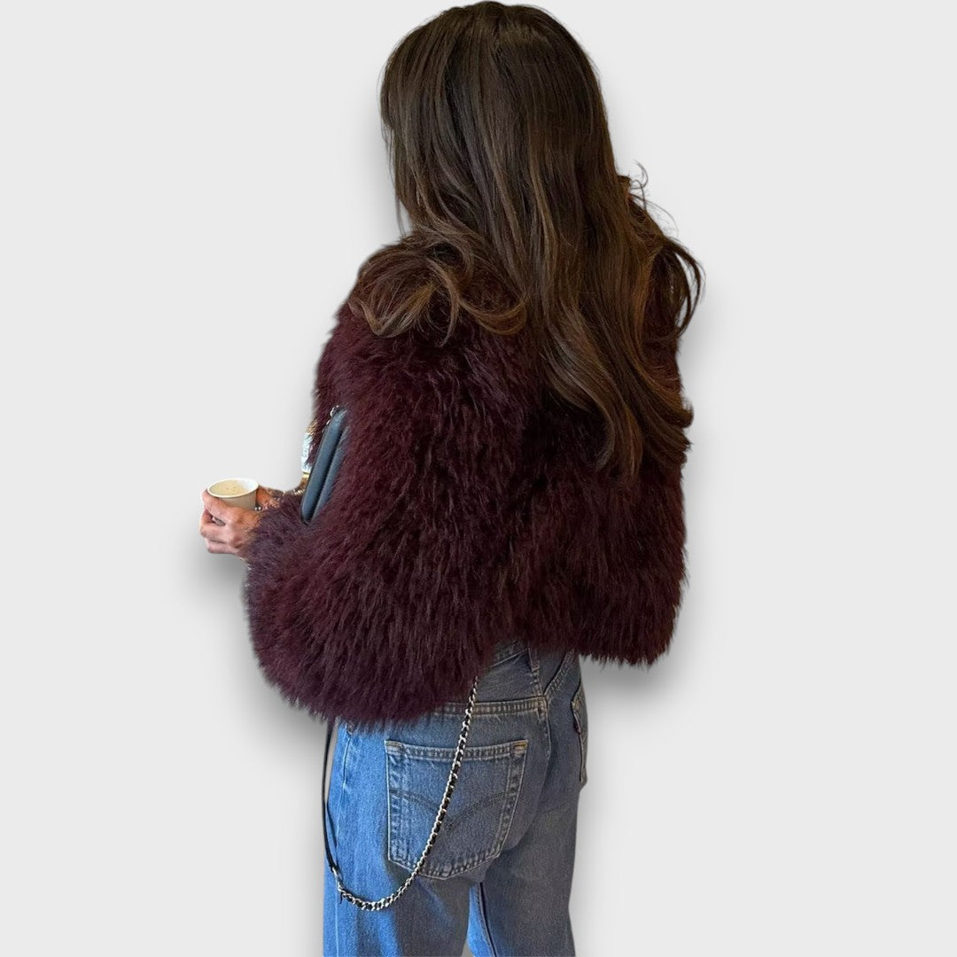 Clarisse | Luxury Faux Fur Coat in Deep Burgundy