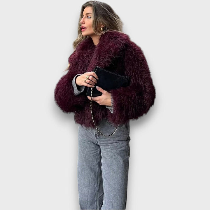 Clarisse | Luxury Faux Fur Coat in Deep Burgundy