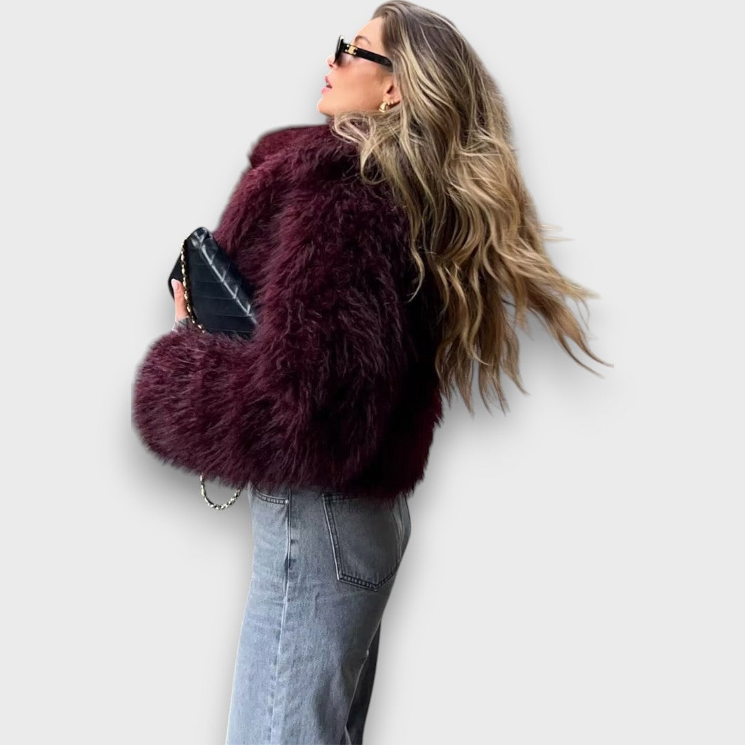 Clarisse | Luxury Faux Fur Coat in Deep Burgundy