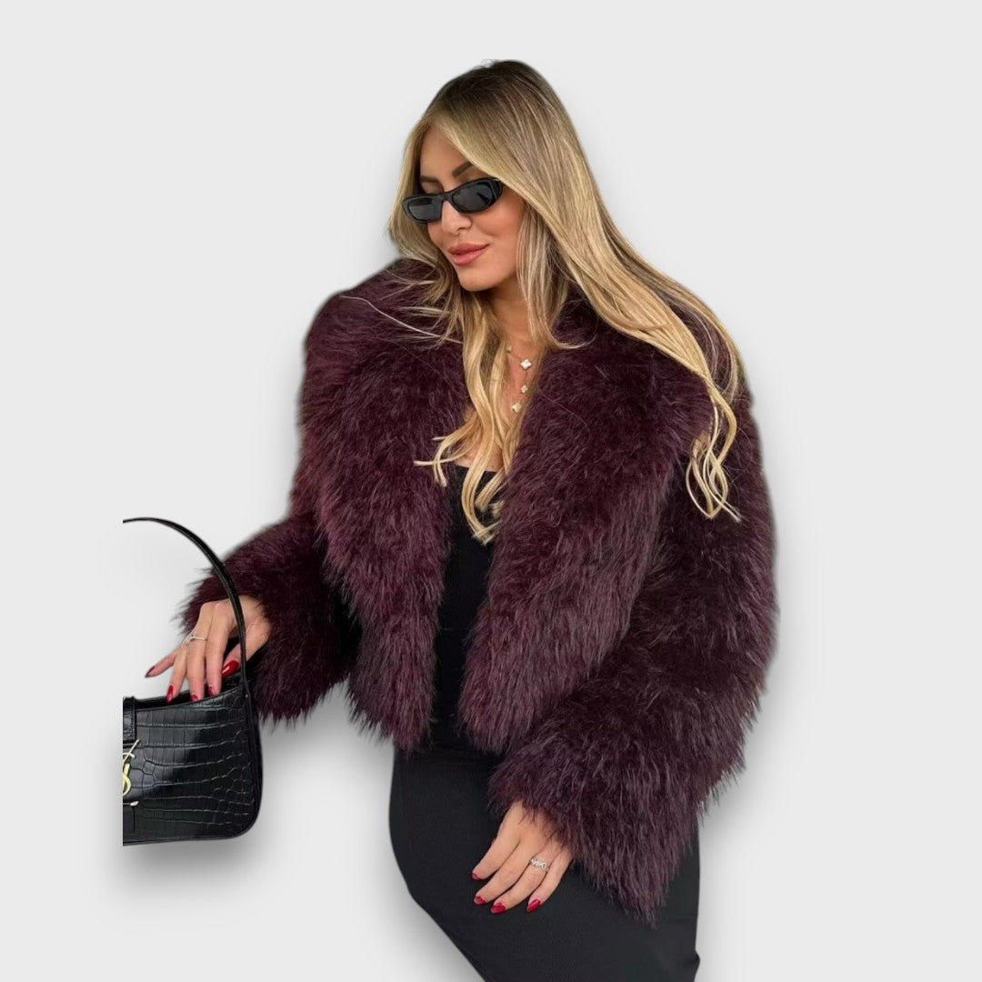 Clarisse | Luxury Faux Fur Coat in Deep Burgundy