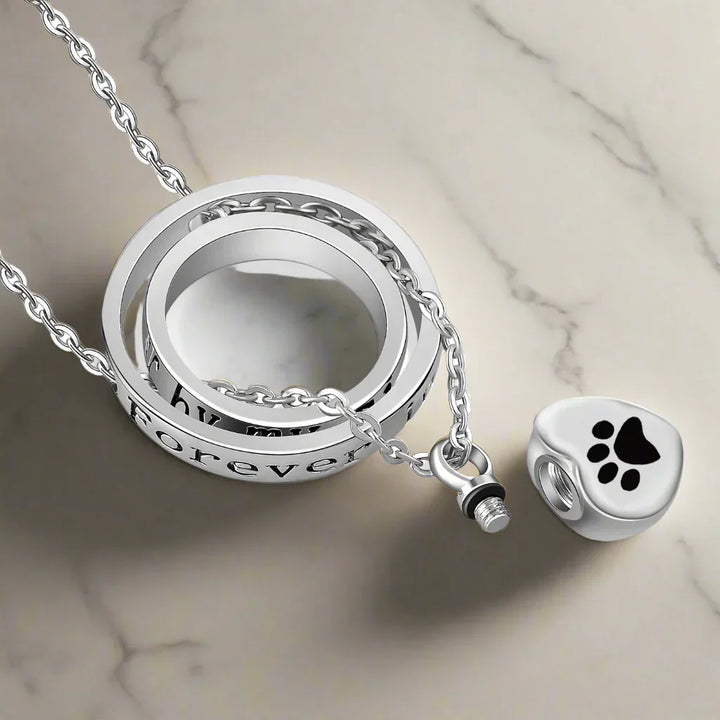 Stainless steel paw print urn necklace
