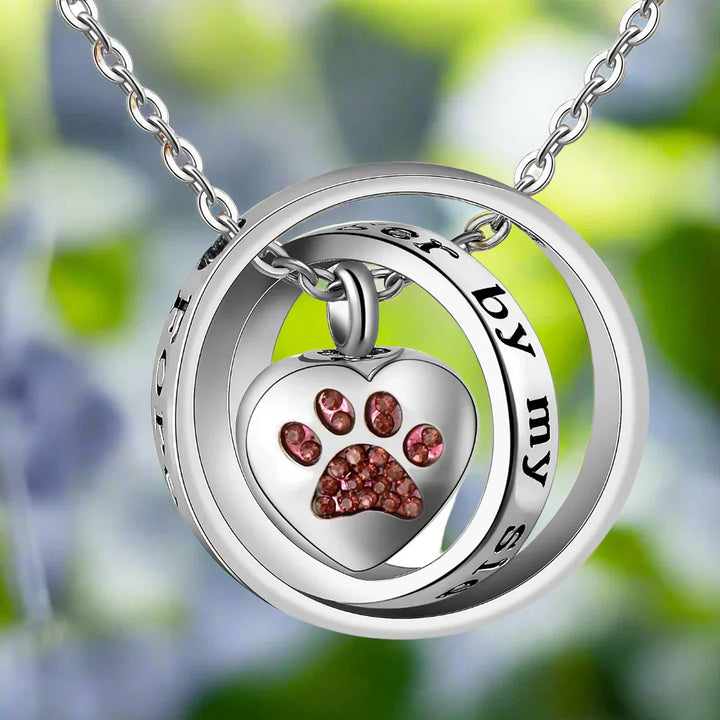Stainless steel paw print urn necklace