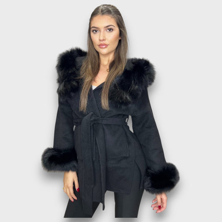Lorena | Cashmere Coat with Hood and Fur Details