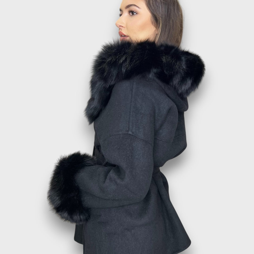 Lorena | Cashmere Coat with Hood and Fur Details
