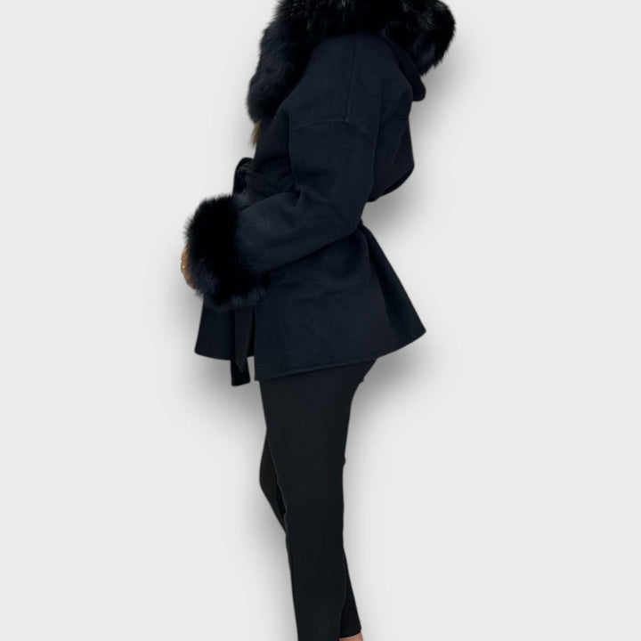 Lorena | Cashmere Coat with Hood and Fur Details