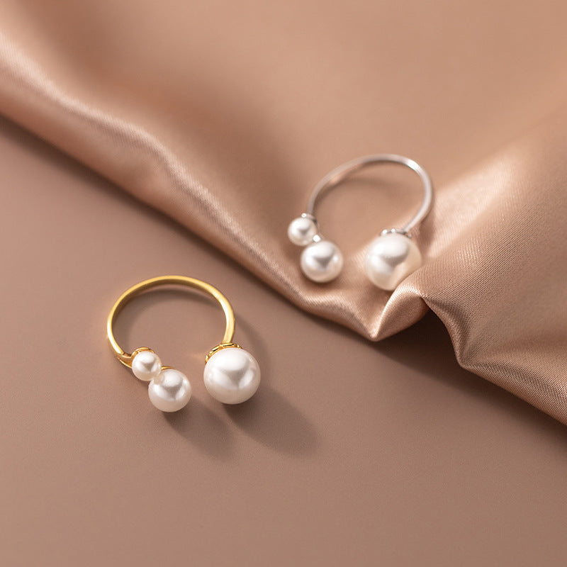 Celestine |Three Freshwater Pearl Adjustable Ring