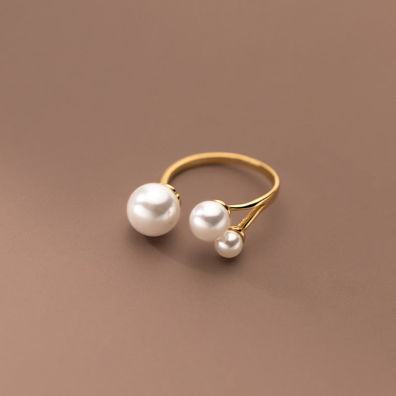 Celestine |Three Freshwater Pearl Adjustable Ring