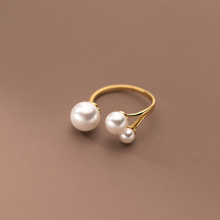 Celestine |Three Freshwater Pearl Adjustable Ring