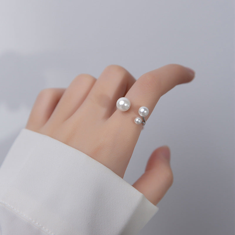 Celestine |Three Freshwater Pearl Adjustable Ring