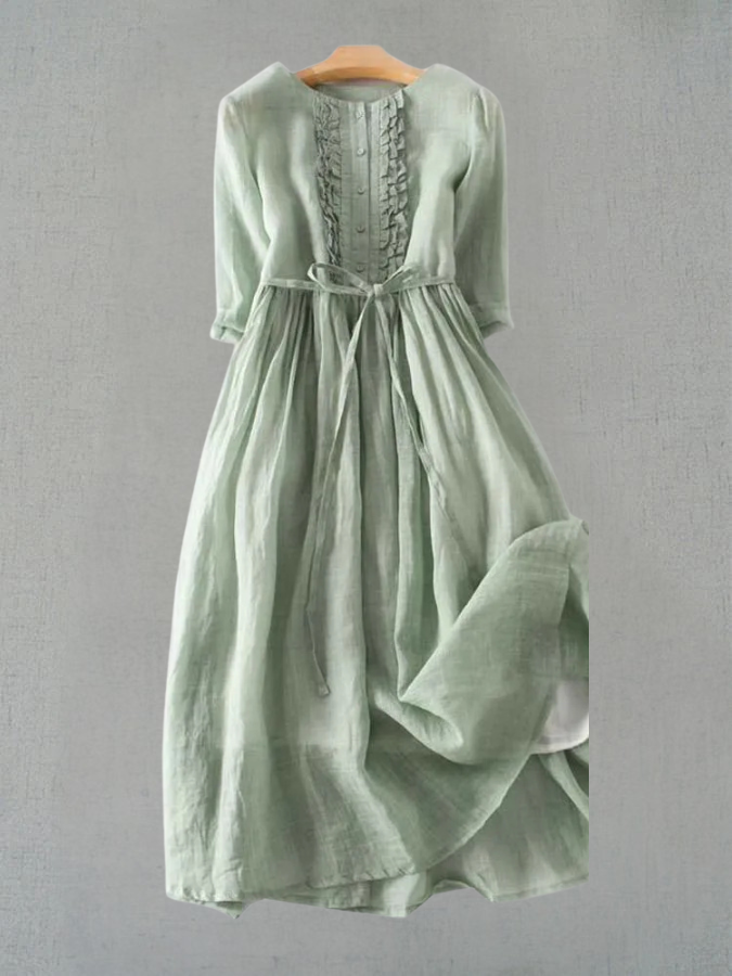 Selene | Retro-Inspired Women’s Dress with Round Neckline and Waist Tie
