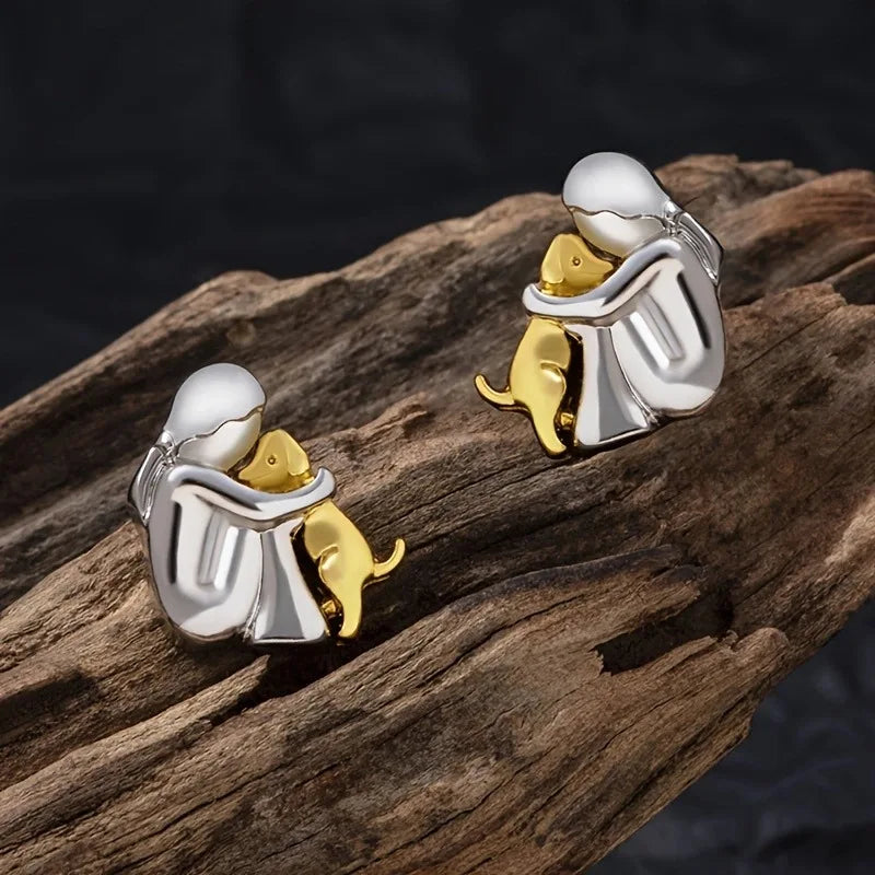 Two-tone silver and gold hug earrings