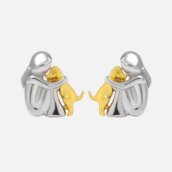 Two-tone silver and gold hug earrings