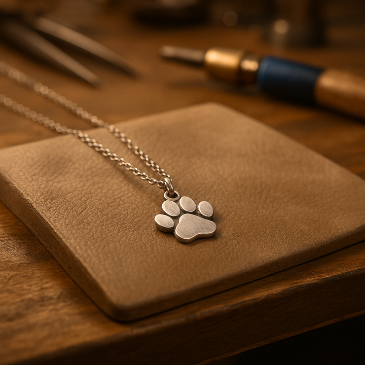 Elegant silver paw print pendant necklace