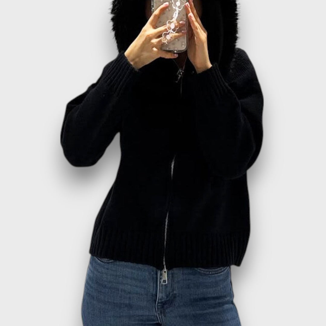 Maribelle | Knit Zip Jacket with Faux Fur Collar