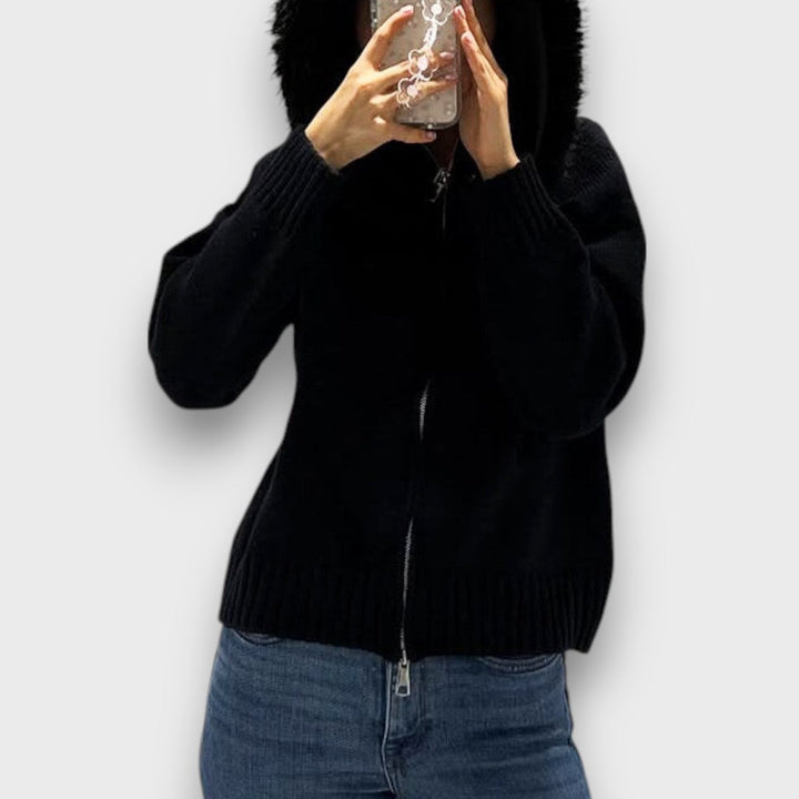 Maribelle | Knit Zip Jacket with Faux Fur Collar