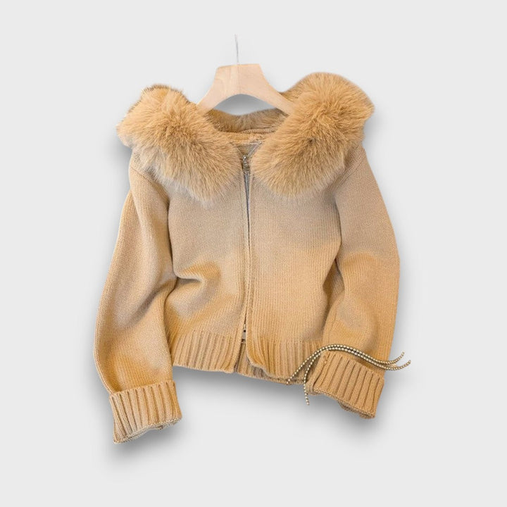 Maribelle | Knit Zip Jacket with Faux Fur Collar