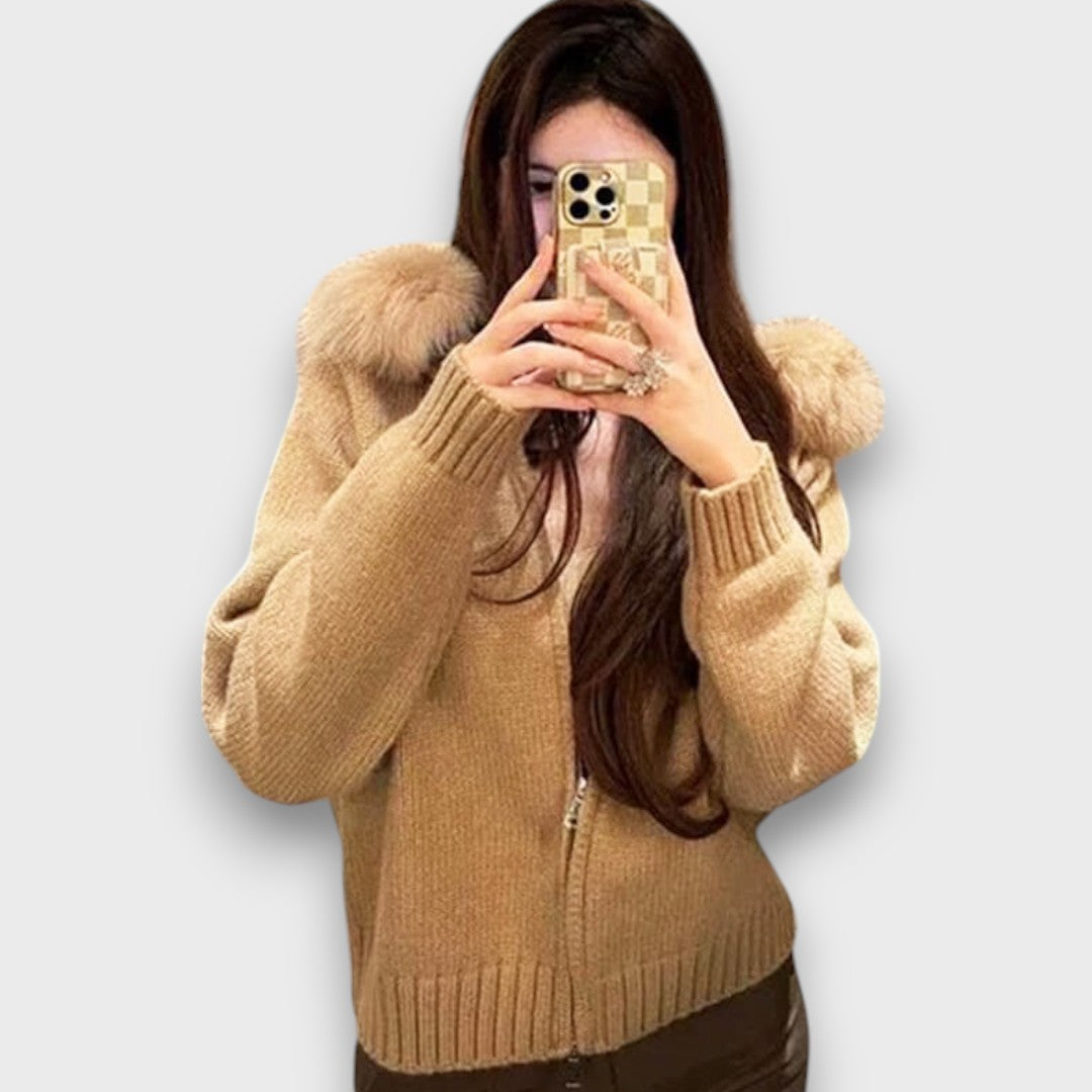 Maribelle | Knit Zip Jacket with Faux Fur Collar