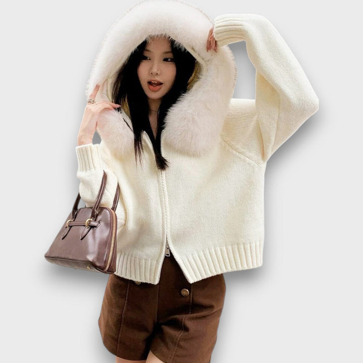 Maribelle | Knit Zip Jacket with Faux Fur Collar