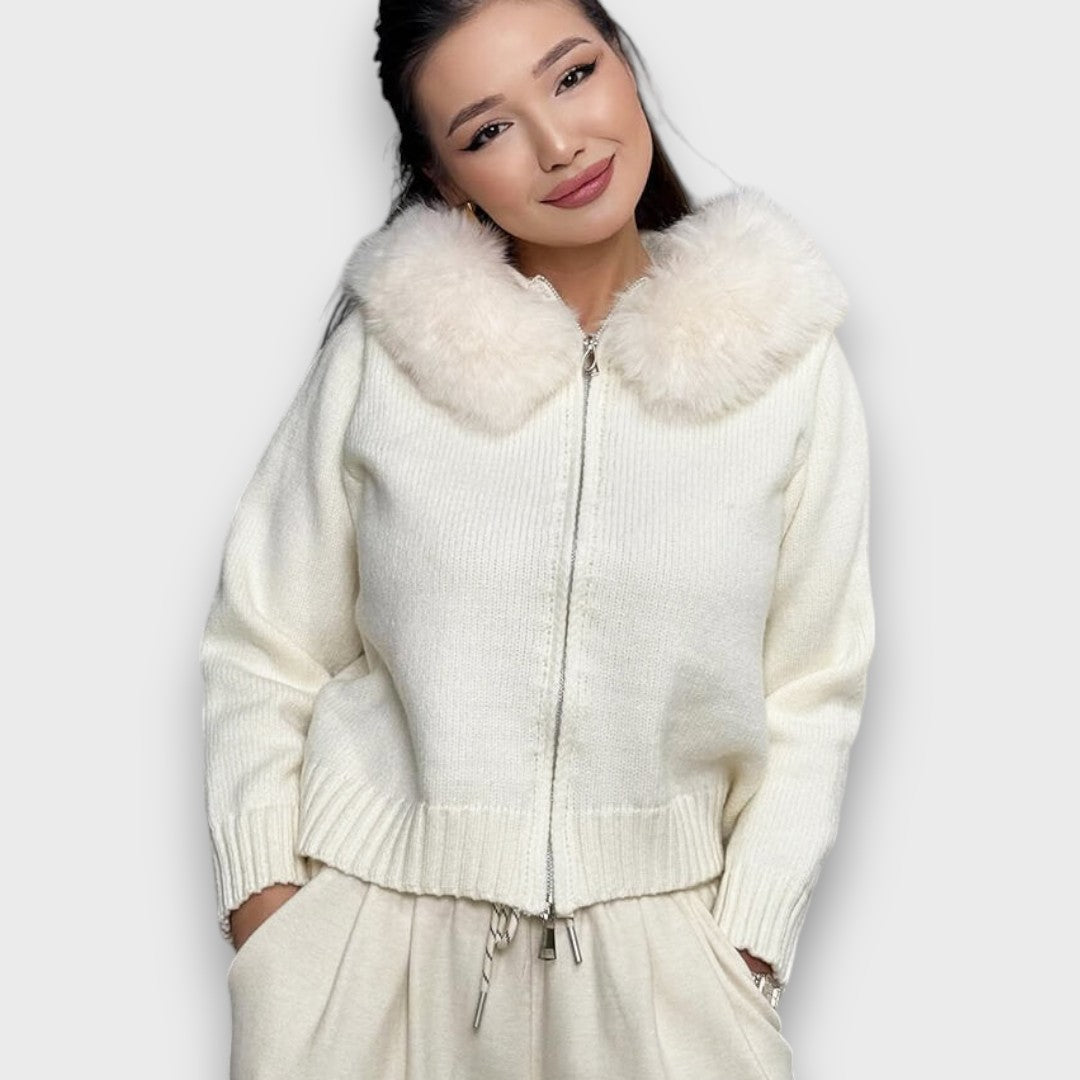 Maribelle | Knit Zip Jacket with Faux Fur Collar
