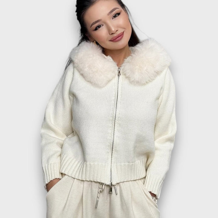 Maribelle | Knit Zip Jacket with Faux Fur Collar