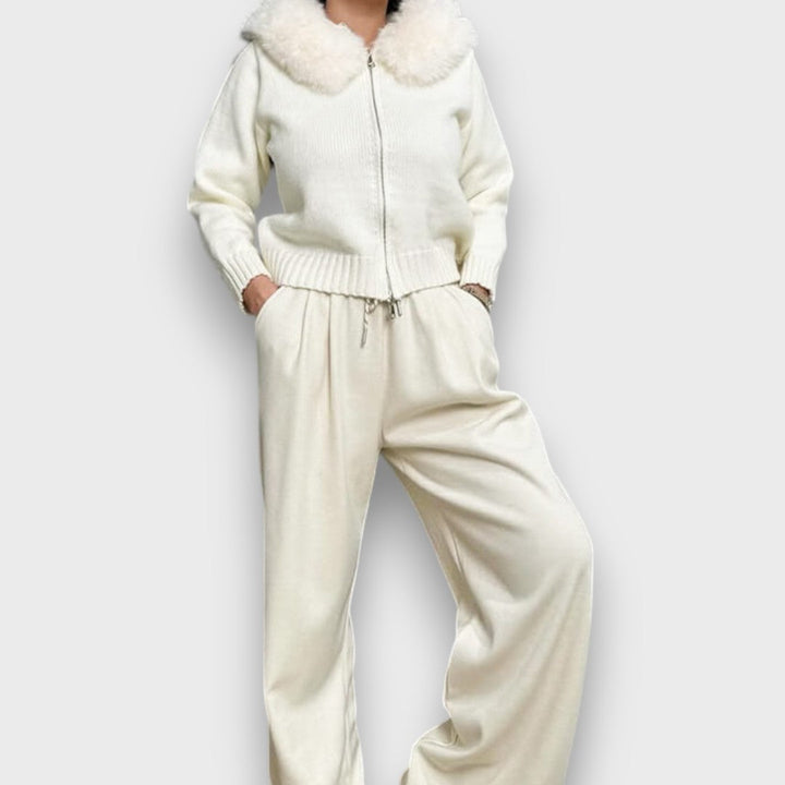Maribelle | Knit Zip Jacket with Faux Fur Collar