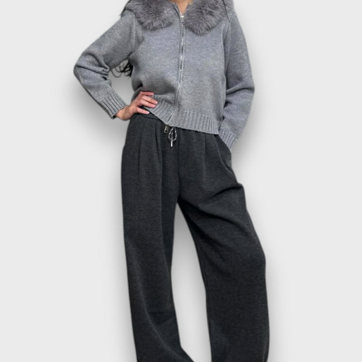 Maribelle | Knit Zip Jacket with Faux Fur Collar