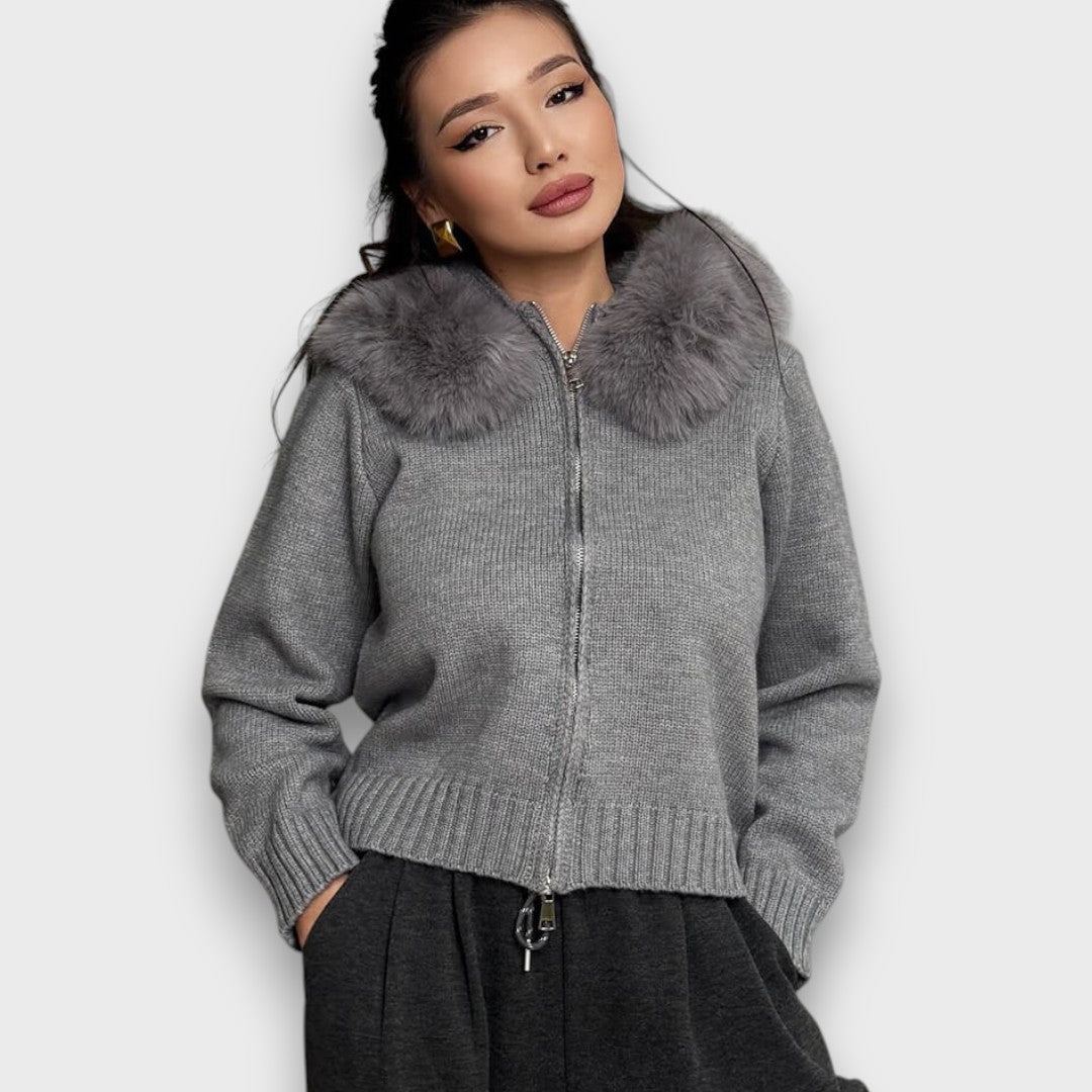Maribelle | Knit Zip Jacket with Faux Fur Collar